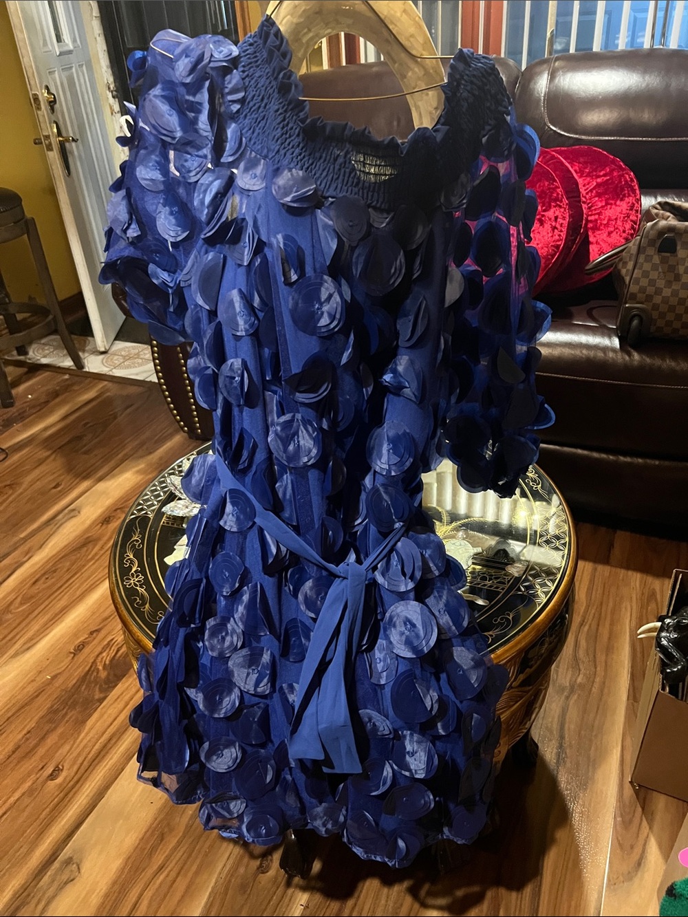 Girls Blue Ruffled Petal Dress with Tie Waist